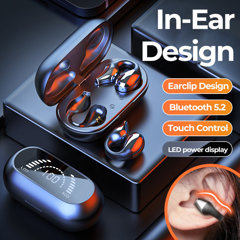 Ear Clip Bone Conduction Headphone Bluetooth 5.2 HIFI Wireless Earphone Touch Handsfree Sports Noise Cancelling Headset With Mic - The Best World Electric