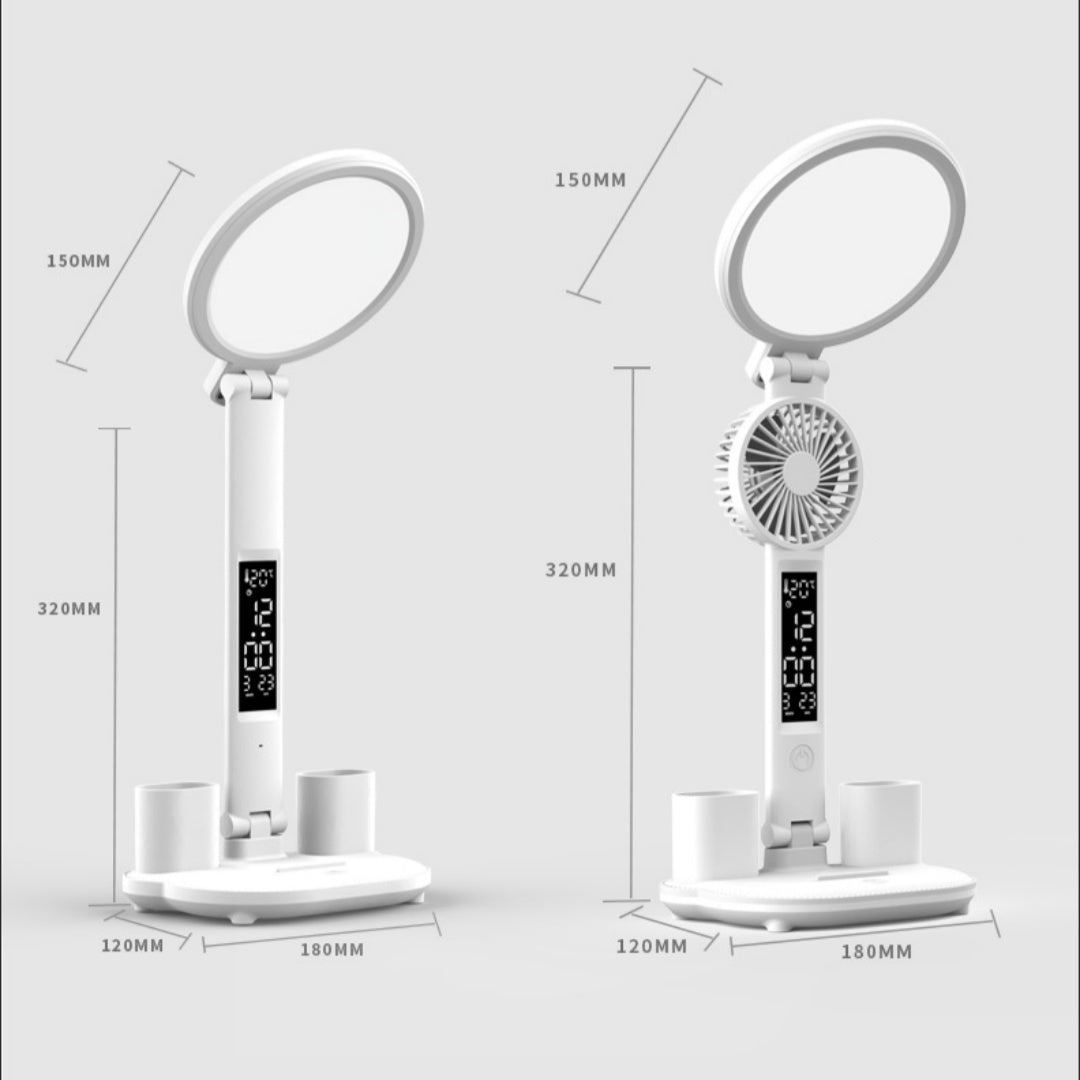 LED Clock Table Lamp USB Chargeable Dimmable Desk Lamp Plug-in LED Fan Light Foldable Eye Protection Reading Night Light - The Best World Electric