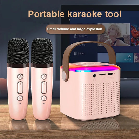 Microphone Karaoke Machine Bluetooth Speaker With 2 Wireless Mic RGB Light Home Family Singing Speaker - The Best World Electric